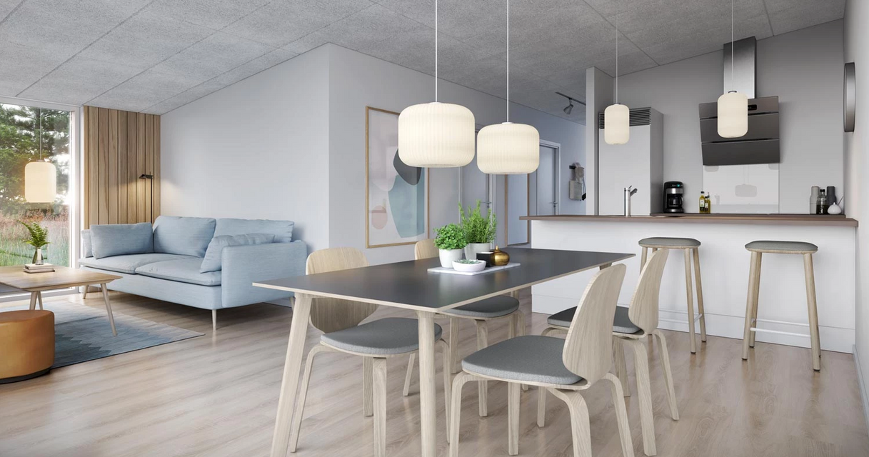 Møbelpakker til feriehuse bestående af stole, borde, lamper, senge, sofaer, lænestole, barstole, knagerækker og meget mere.